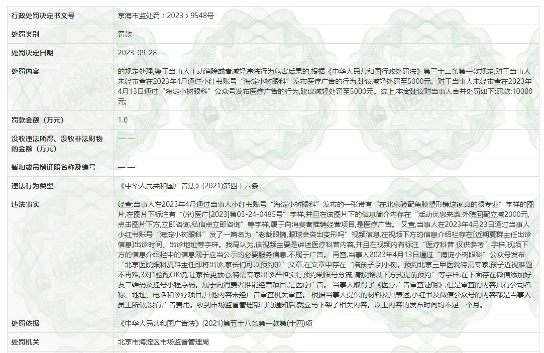 神木一医院未经审批在公众号发布医疗广告，被罚款5000元